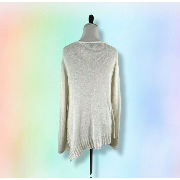 Eileen Fisher Sweater M Cotton Nylon V Neck Asymmetric Slub Knit Ivory Beach - Picture 2 of 8